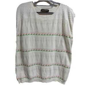 Major Motion Floral Sweater Vest Womens L XL Cotton Knit Boxy Cottagecore USA